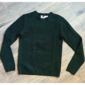Topman Mens XS Dark Green Waffle Knit Crew Neck Pullover Sweater Regular Fit